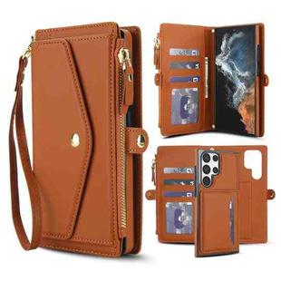 For Samsung Galaxy S23 Ultra 5G Multifunctional Wallet Detachable Leather Phone Case with Lanyard(Brown)