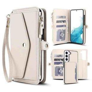 For Samsung Galaxy S22 5G Multifunctional Wallet Detachable Leather Phone Case with Lanyard(White)