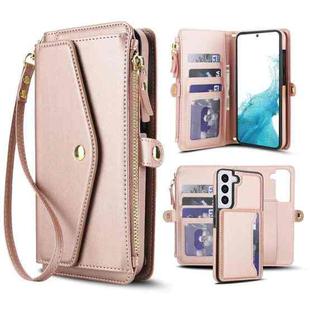 For Samsung Galaxy S22 5G Multifunctional Wallet Detachable Leather Phone Case with Lanyard(Rose Gold)
