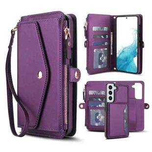 For Samsung Galaxy S22 5G Multifunctional Wallet Detachable Leather Phone Case with Lanyard(Dark Purple)