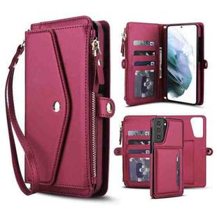 For Samsung Galaxy S21+ 5G Multifunctional Wallet Detachable Leather Phone Case with Lanyard(Red)