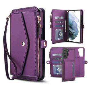 For Samsung Galaxy S21+ 5G Multifunctional Wallet Detachable Leather Phone Case with Lanyard(Dark Purple)