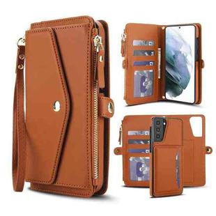 For Samsung Galaxy S21+ 5G Multifunctional Wallet Detachable Leather Phone Case with Lanyard(Brown)