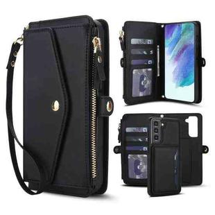 For Samsung Galaxy S21 FE 5G Multifunctional Wallet Detachable Leather Phone Case with Lanyard(Black)