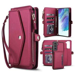 For Samsung Galaxy S21 FE 5G Multifunctional Wallet Detachable Leather Phone Case with Lanyard(Red)