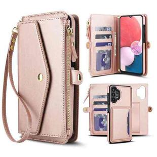 For Samsung Galaxy A13 4G / 5G Multifunctional Wallet Detachable Leather Phone Case with Lanyard(Rose Gold)