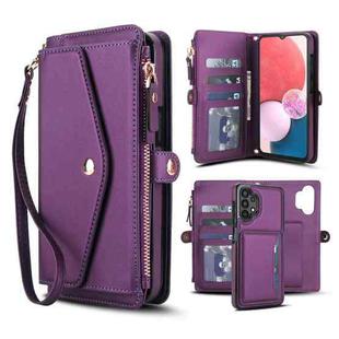 For Samsung Galaxy A13 4G / 5G Multifunctional Wallet Detachable Leather Phone Case with Lanyard(Dark Purple)