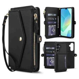 For Samsung Galaxy A14 4G / 5G Multifunctional Wallet Detachable Leather Phone Case with Lanyard(Black)