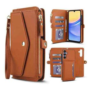 For Samsung Galaxy A15 4G / 5G Multifunctional Wallet Detachable Leather Phone Case with Lanyard(Brown)
