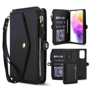 For Samsung Galaxy A52 5G Multifunctional Wallet Detachable Leather Phone Case with Lanyard(Black)