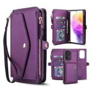 For Samsung Galaxy A52 5G Multifunctional Wallet Detachable Leather Phone Case with Lanyard(Dark Purple)