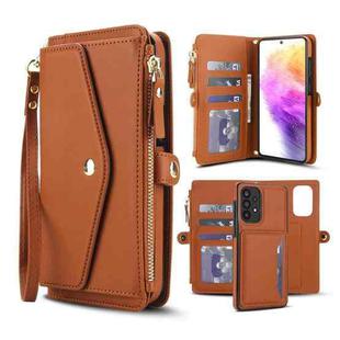 For Samsung Galaxy A52 5G Multifunctional Wallet Detachable Leather Phone Case with Lanyard(Brown)