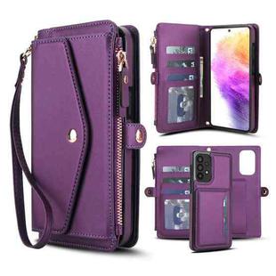 For Samsung Galaxy A53 5G Multifunctional Wallet Detachable Leather Phone Case with Lanyard(Dark Purple)
