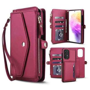 For Samsung Galaxy A72 5G Multifunctional Wallet Detachable Leather Phone Case with Lanyard(Red)