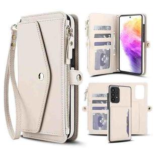 For Samsung Galaxy A73 5G Multifunctional Wallet Detachable Leather Phone Case with Lanyard(White)