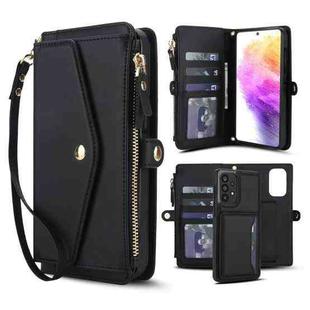 For Samsung Galaxy A73 5G Multifunctional Wallet Detachable Leather Phone Case with Lanyard(Black)