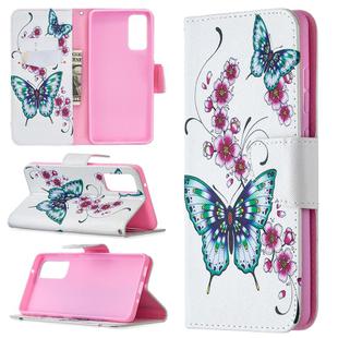 For Samsung Galaxy S20 FE 5G / S20 Lite Colored Drawing Pattern Horizontal Flip Leather Case with Holder & Card Slots & Wallet(Peach Blossom and Butterfly)