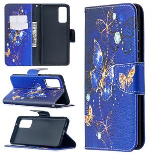 For Samsung Galaxy S20 FE 5G / S20 Lite Colored Drawing Pattern Horizontal Flip Leather Case with Holder & Card Slots & Wallet(Purple Butterfly)
