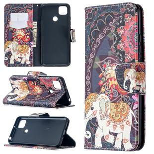 For Xiaomi Redmi 9C Colored Drawing Pattern Horizontal Flip Leather Case with Holder & Card Slots & Wallet(Flowers and Elephant)