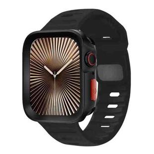 For Apple Watch 44mm / 45mm Wave Texture Reverse Buckle Silicone Watch Band with TPU Case(Black)