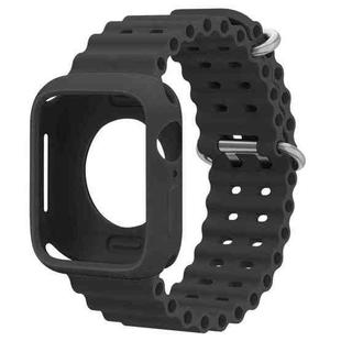 For Apple Watch Series 10 46mm Ocean Silicone Watch Band with Silicone Case(Black)