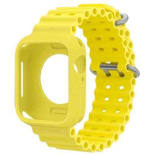For Apple Watch Series 10 42mm Ocean Silicone Watch Band with Silicone Case(Yellow)