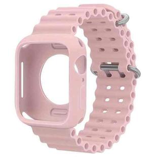 For Apple Watch Series 10 42mm Ocean Silicone Watch Band with Silicone Case(Pink)