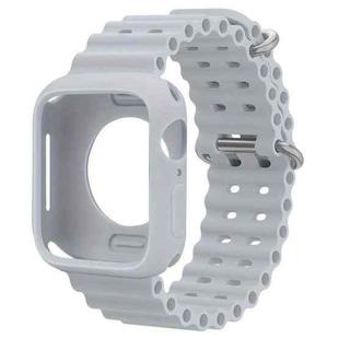 For Apple Watch 44mm / 45mm Ocean Silicone Watch Band with Silicone Case(Grey)