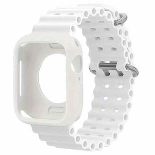 For Apple Watch 40mm / 41mm Ocean Silicone Watch Band with Silicone Case(White)