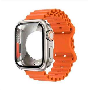 For Apple Watch 44mm / 45mm Butterfly Buckle Ocean Silicone Watch Band with Film Integrated PC Case(Orange)