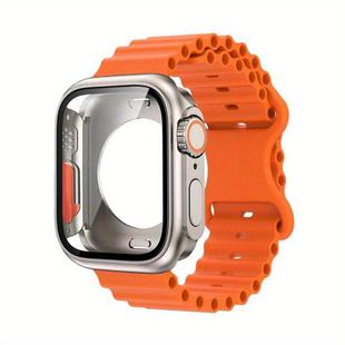 For Apple Watch Series 45mm Butterfly Buckle Ocean Silicone Watch Band with Film Integrated PC Case(Orange)