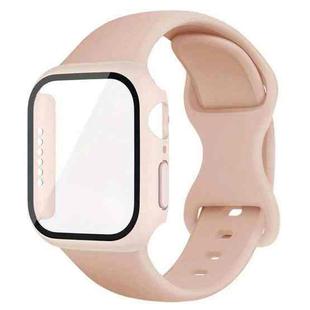 For Apple Watch Series 10 46mm Butterfly Buckle Silicone Watch Band with Film Integrated PC Case(Pink)