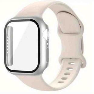 For Apple Watch 44mm / 45mm Butterfly Buckle Silicone Watch Band with Film Integrated PC Case(Starlight)