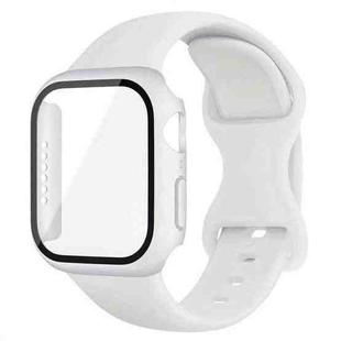 For Apple Watch 40mm / 41mm Butterfly Buckle Silicone Watch Band with Film Integrated PC Case(White)