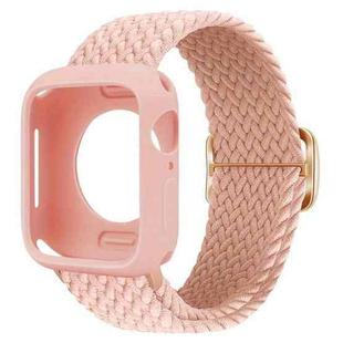 For Apple Watch Series 10 46mm Ladder Buckle Loop Nylon Watch Band with Silicone Case(Pink)
