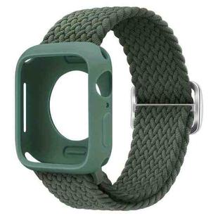For Apple Watch Series 10 46mm Ladder Buckle Loop Nylon Watch Band with Silicone Case(Army Green)