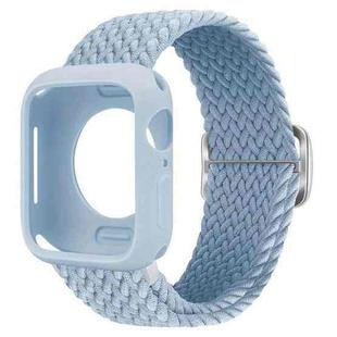 For Apple Watch Series 10 42mm Ladder Buckle Loop Nylon Watch Band with Silicone Case(Light Blue)