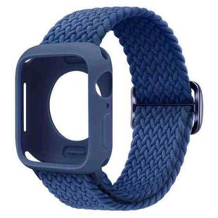 For Apple Watch 44mm / 45mm Ladder Buckle Loop Nylon Watch Band with Silicone Case(Dark Blue)