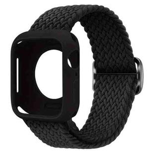 For Apple Watch 44mm / 45mm Ladder Buckle Loop Nylon Watch Band with Silicone Case(Black)