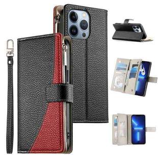 For iPhone 13 Pro Stitching Multi-card Zipper Wallet Leather Phone Case with Short Strap(Black)