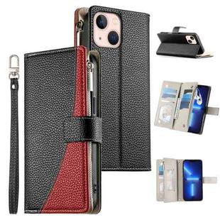 For iPhone 13 mini Stitching Multi-card Zipper Wallet Leather Phone Case with Short Strap(Black)