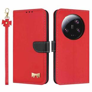 For Xiaomi 13 Ultra Metal Bow Leather Phone Case with Hand Strap(Red)