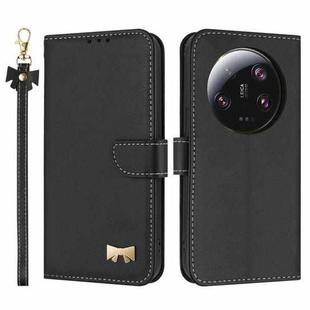 For Xiaomi 13 Ultra Metal Bow Leather Phone Case with Hand Strap(Black)