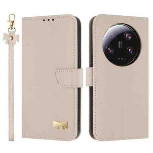 For Xiaomi 13 Ultra Metal Bow Leather Phone Case with Hand Strap(Apricot)