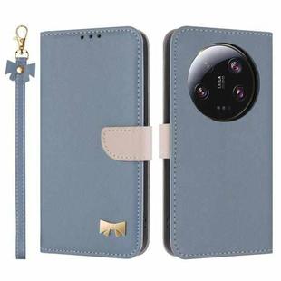 For Xiaomi 13 Ultra Metal Bow Leather Phone Case with Hand Strap(Light Blue)