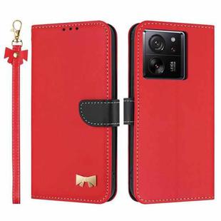 For Xiaomi 13T / 13T Pro Metal Bow Leather Phone Case with Hand Strap(Red)
