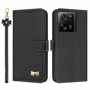 For Xiaomi 13T / 13T Pro Metal Bow Leather Phone Case with Hand Strap(Black)