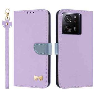 For Xiaomi 13T / 13T Pro Metal Bow Leather Phone Case with Hand Strap(Purple)