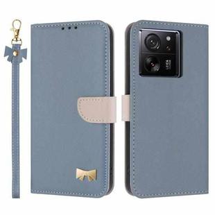 For Xiaomi 13T / 13T Pro Metal Bow Leather Phone Case with Hand Strap(Light Blue)
