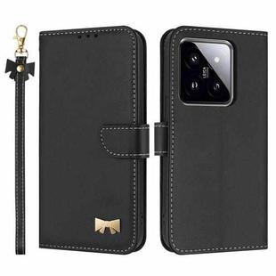 For Xiaomi 14 Metal Bow Leather Phone Case with Hand Strap(Black)